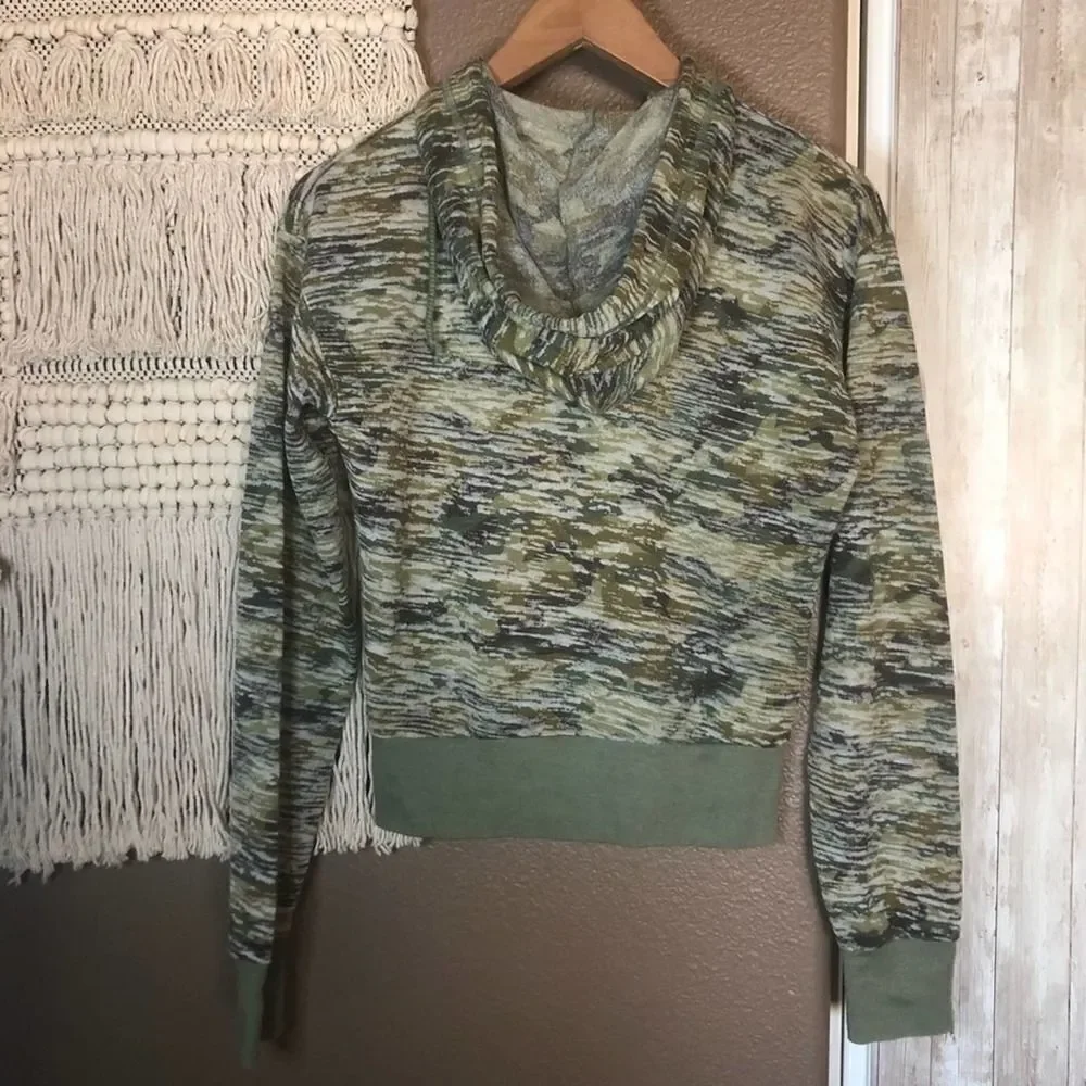 Free People Cropped Camouflage Burn Out Hoodie